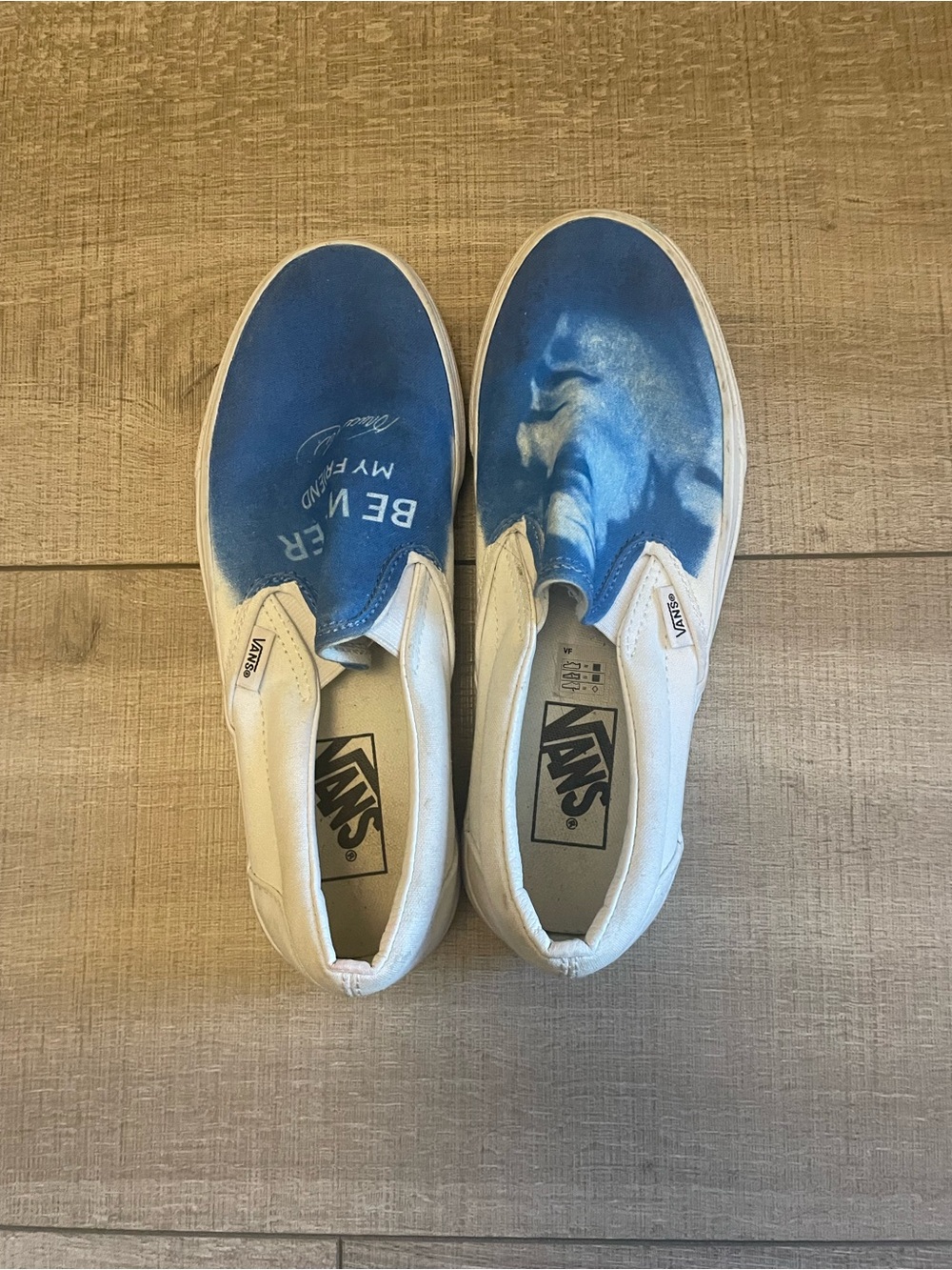 Vans Men’s Slip-On Canvas Shoes in Blue and White with Graphic